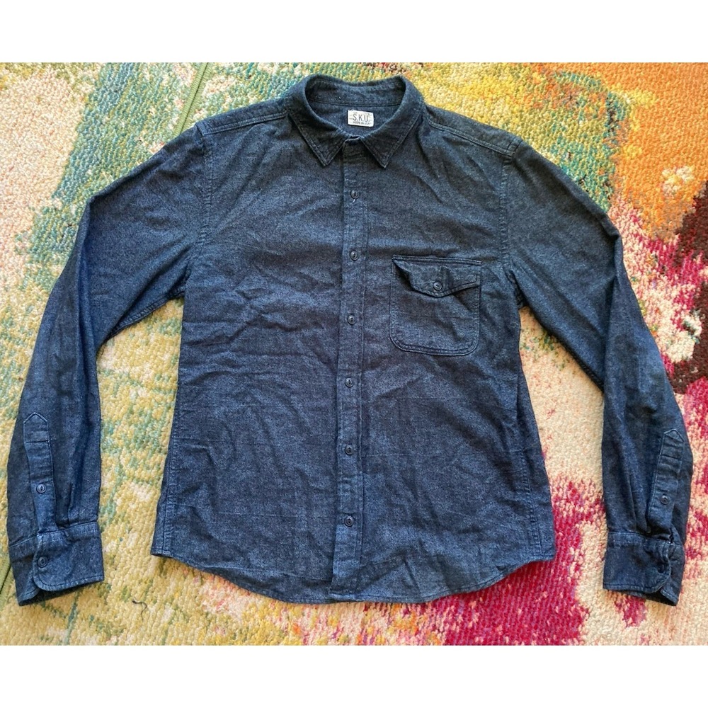 Save Khaki United Shirt Mens Size Small Denim Dark Blue Long Sleeve USA Made